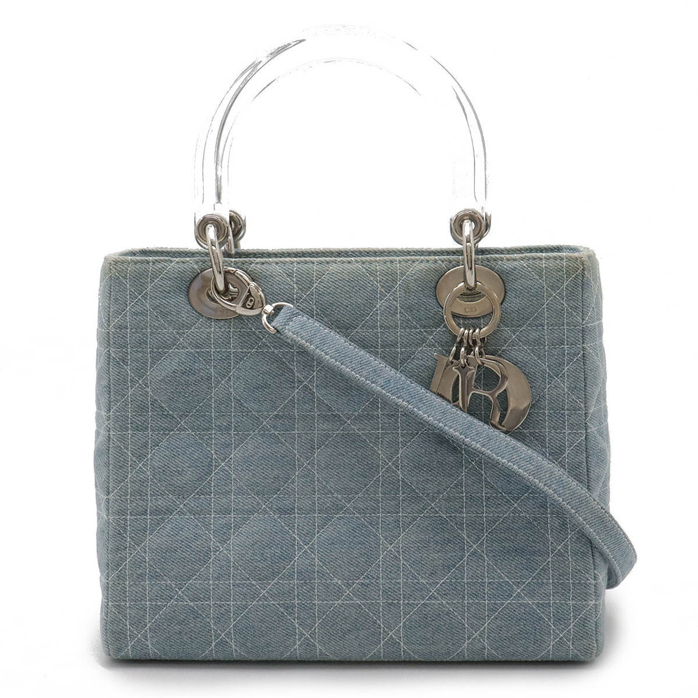Christian Dior Lady Cannage 2way Shoulder Bag Denim Blue Clear